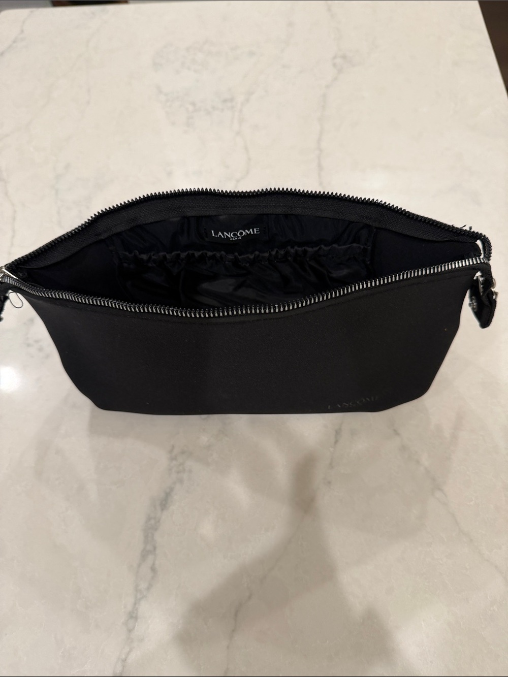 Lancome Black Unisex Toiletry Bag with Silver Hardware
